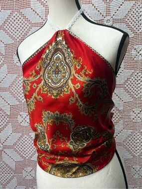 Red Paisley Satin Scarf / Versatile Top Wrap